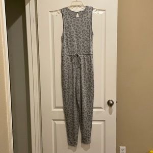 Grey Animal Print French Terry Jumpsuit